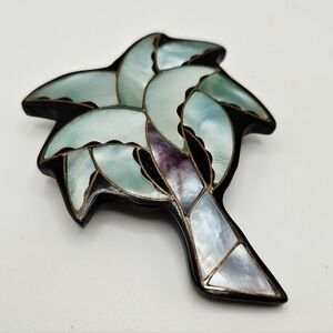 VINTAGE Mother of Pearl MOP Inlay Tropical Palm Tree Brooch Pin